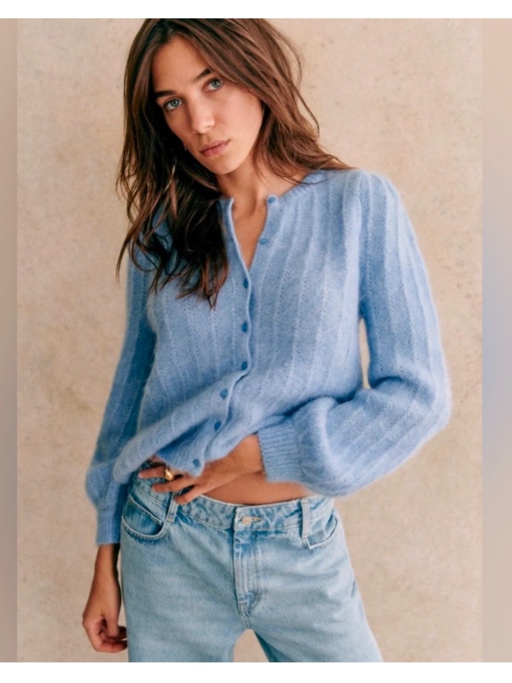 Sezane Amance Sweater Cardigan in Light Blue  XXS